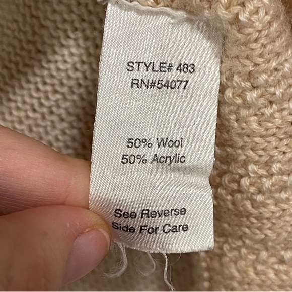 CAbi Sweater Small Oatmeal Open Front Circle Cardigan Patchwork Wool Blend - Picture 4 of 4